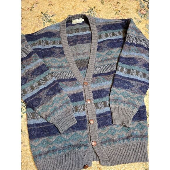 Vtg 90's Conte Of Florence Mohair Cardigan Sweater Wool Acrylic Geometric Medium - Picture 1 of 7